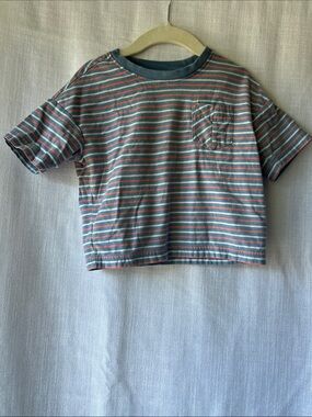 Tea Collection Striped Short Sleeve Tee - Blue & Coral 2T